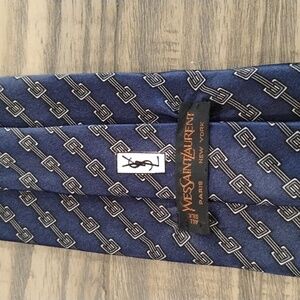 Yves Saint Laurent YSL navy tie with buckle design